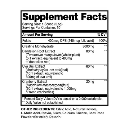 proprietary botanical blend: dandelion, uva ursi, and cranberry extract