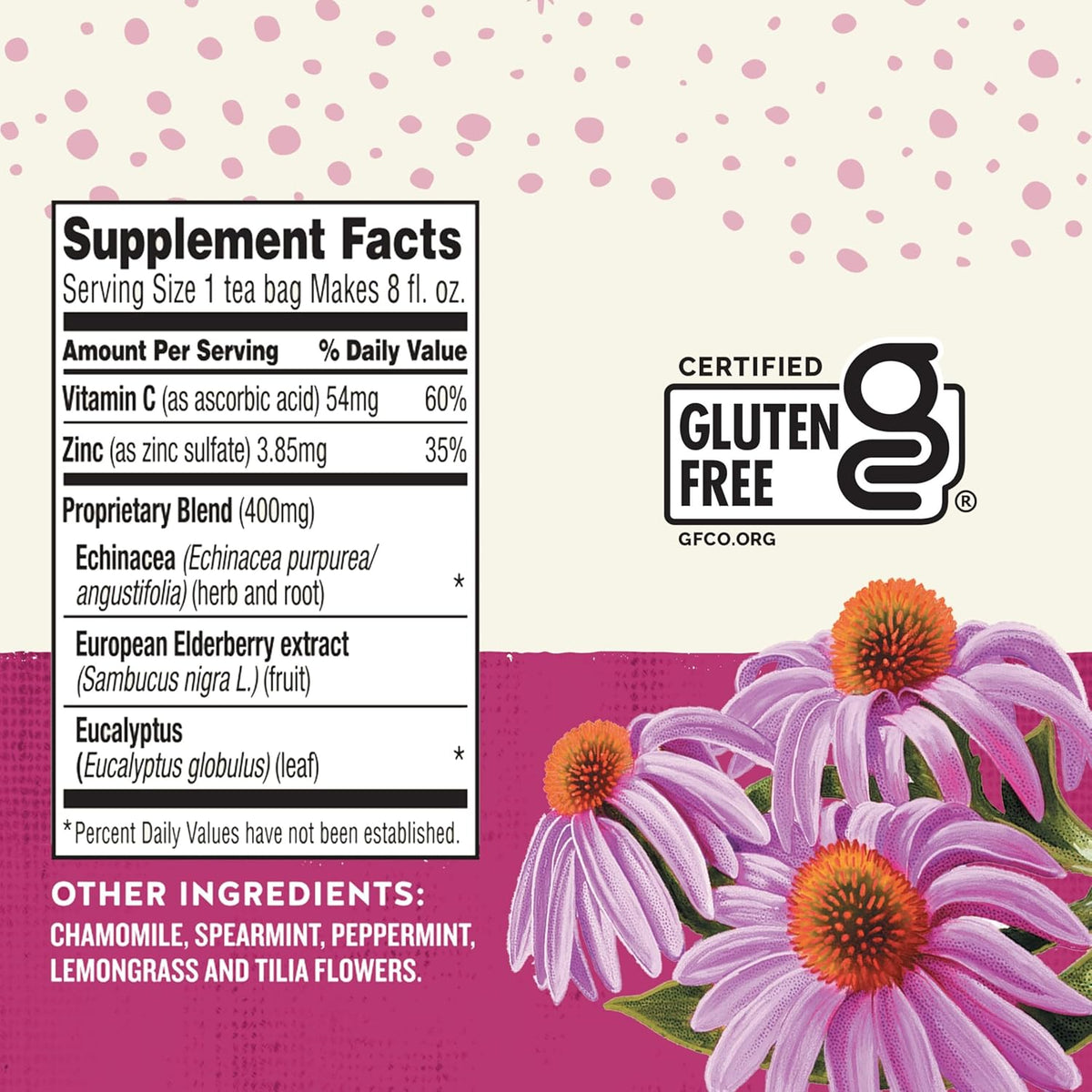 proprietary wellness blend of echinacea (herb and root), european elderberry extract, and eucalyptus leaf