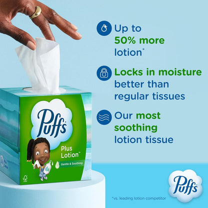 Puffs Plus Lotion Tissues – Family Size Soft Tissues Safe for Daycare and Kids Room Stocking