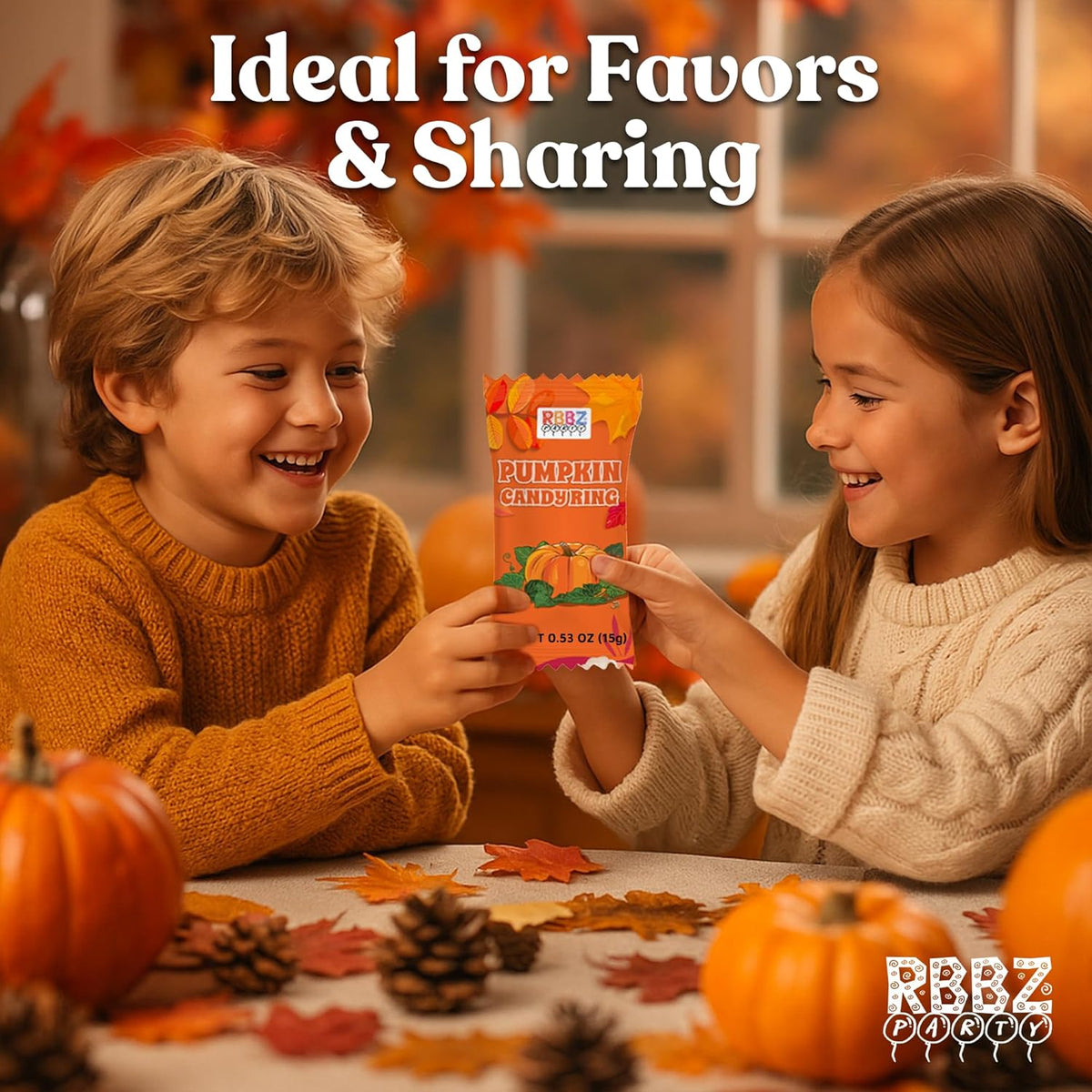 Pumpkin Candy 3D Ring Pops – Sealed Lollipops for Backyard Fall Party and Outdoor Festival Booth