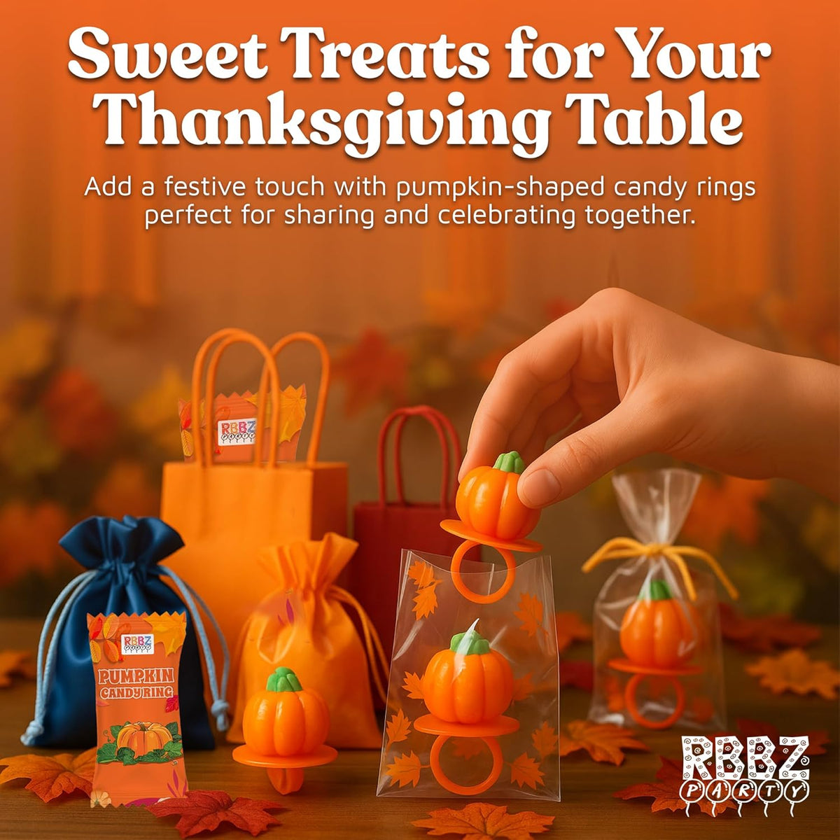 Pumpkin Candy 3D Ring Pops – Sealed Lollipops for Backyard Fall Party and Outdoor Festival Booth