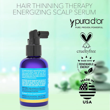 PURA D'OR Hair Thinning Therapy Energizing Scalp Serum – Simple Daily Treatment for Thinning Hair, 4oz