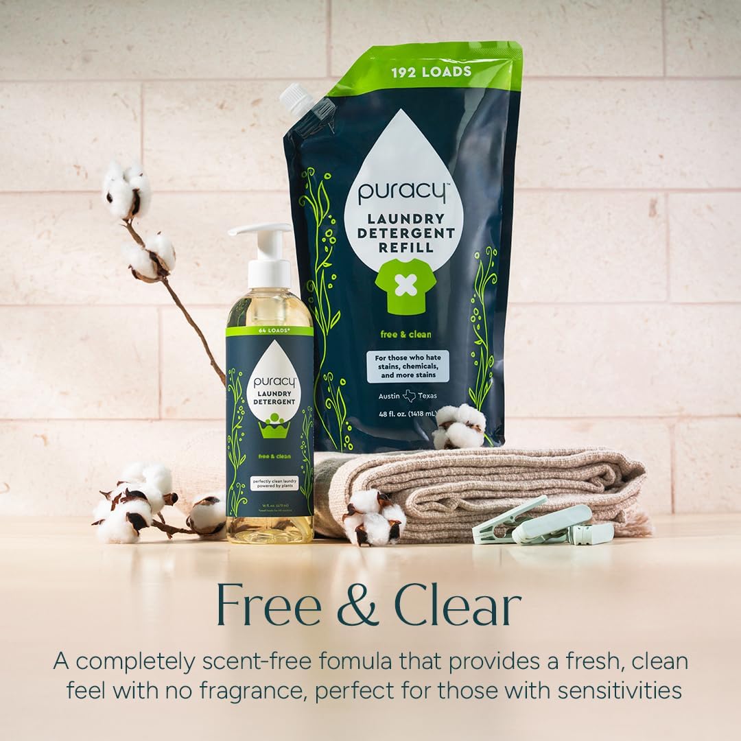 Puracy Free & Clear Laundry Detergent - Hypoallergenic Plant-Based Wash for Sensitive Skin Self-Care Routines