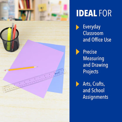 raised beveled edges that lift the ruler off the work surface to reduce smudging