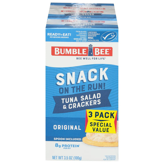 ready-to-eat pre-mixed tuna salad in a 3.35–3.5 oz single-serve can with included spoon