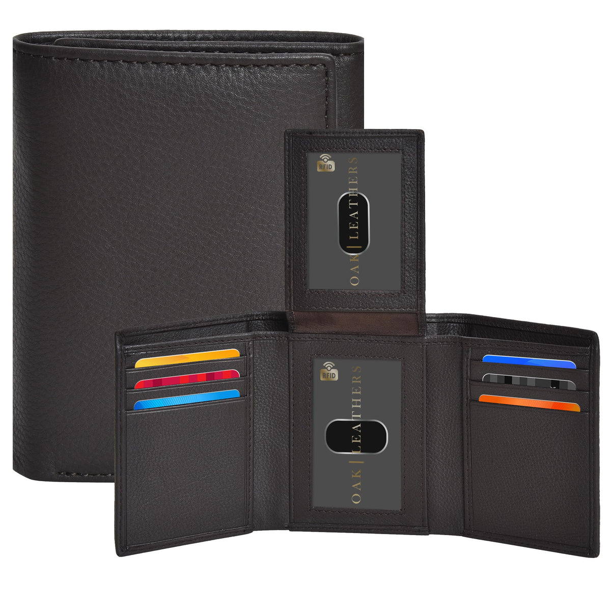 Real Leather Mens Trifold Wallet RFID Blocking Slim Minimalist Front Pocket - Thin &amp;amp; Stylish with ID Window in Gift Box