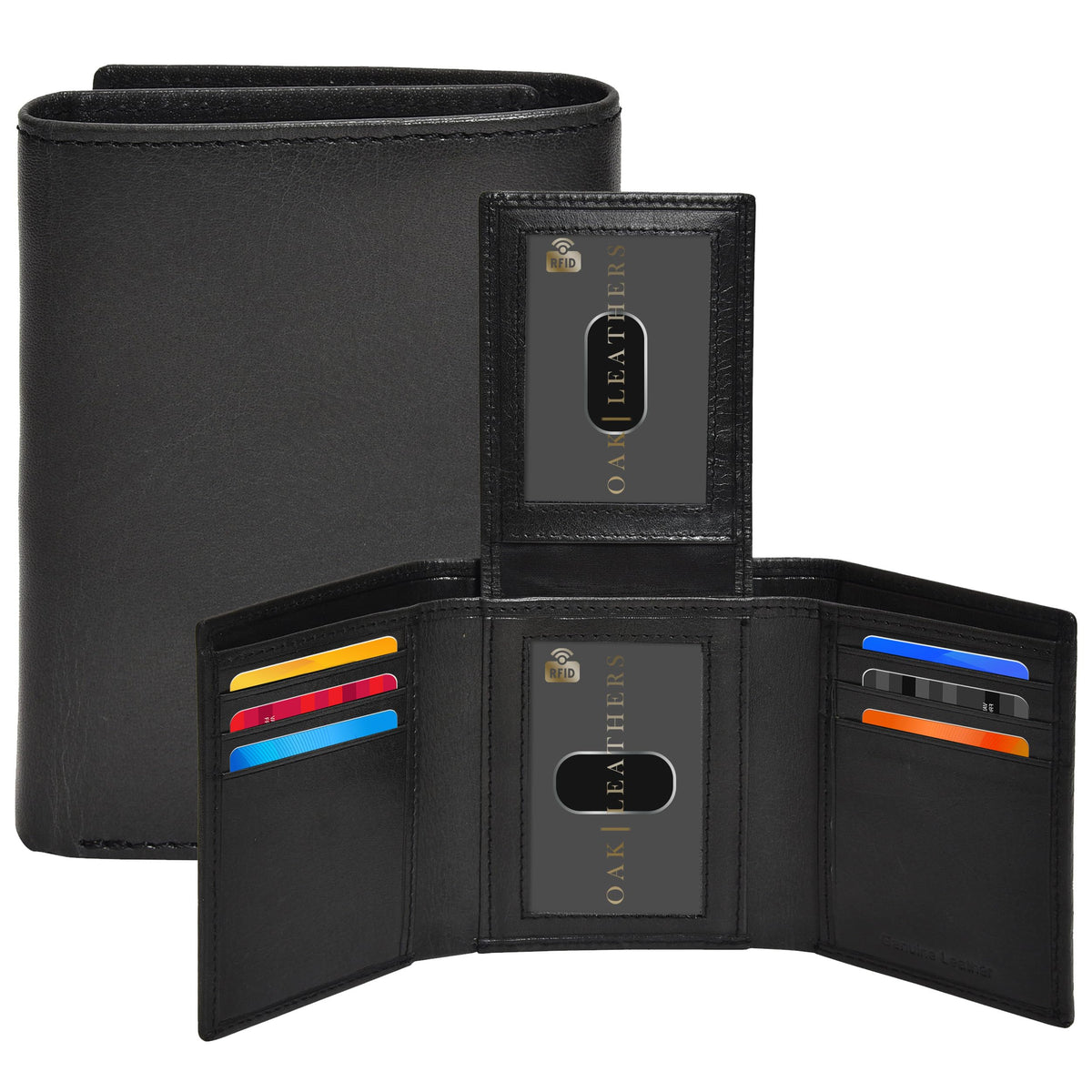 Real Leather Mens Trifold Wallet RFID Blocking Slim Minimalist Front Pocket - Thin &amp;amp; Stylish with ID Window in Gift Box