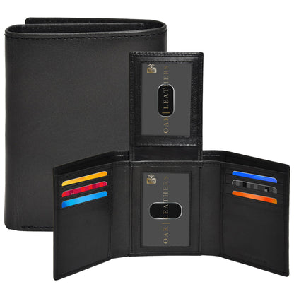 Real Leather Mens Trifold Wallet RFID Blocking Slim Minimalist Front Pocket - Thin &amp;amp; Stylish with ID Window in Gift Box
