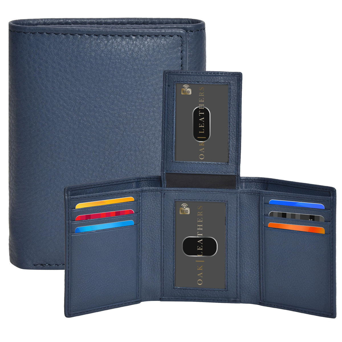 Real Leather Mens Trifold Wallet RFID Blocking Slim Minimalist Front Pocket - Thin &amp;amp; Stylish with ID Window in Gift Box