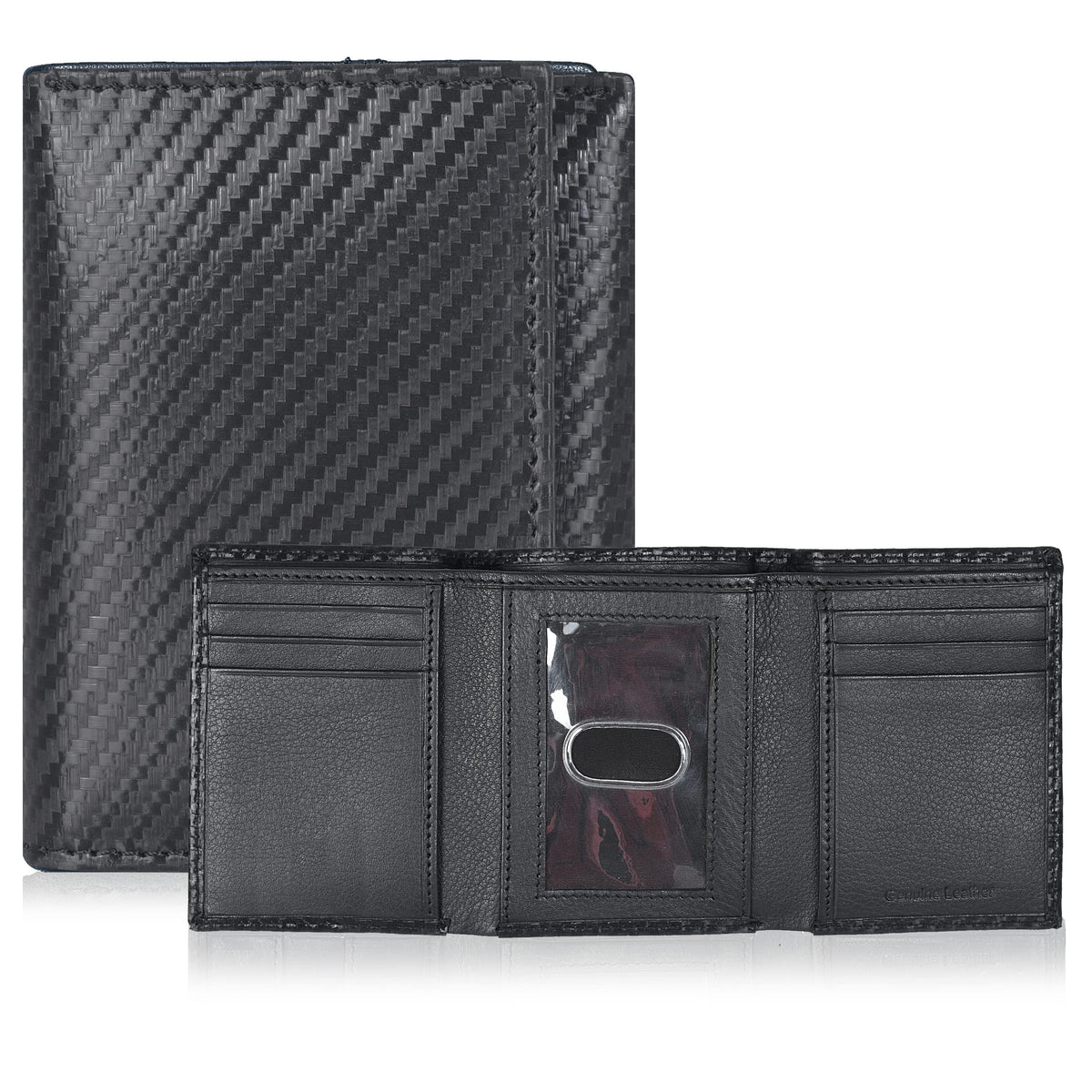 Real Leather Mens Trifold Wallet RFID Blocking Slim Minimalist Front Pocket - Thin &amp;amp; Stylish with ID Window in Gift Box