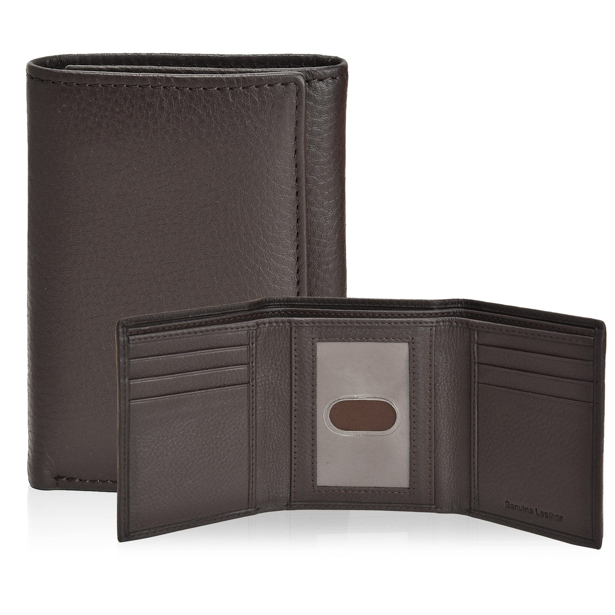 Real Leather Mens Trifold Wallet RFID Blocking Slim Minimalist Front Pocket - Thin &amp;amp; Stylish with ID Window in Gift Box