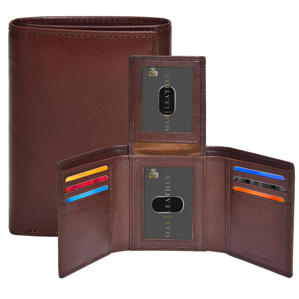Real Leather Mens Trifold Wallet RFID Blocking Slim Minimalist Front Pocket - Thin &amp;amp; Stylish with ID Window in Gift Box