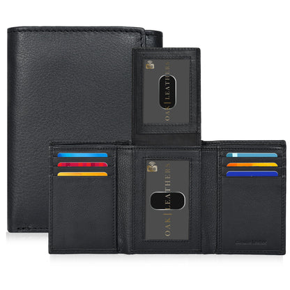 Real Leather Mens Trifold Wallet RFID Blocking Slim Minimalist Front Pocket - Thin &amp;amp; Stylish with ID Window in Gift Box