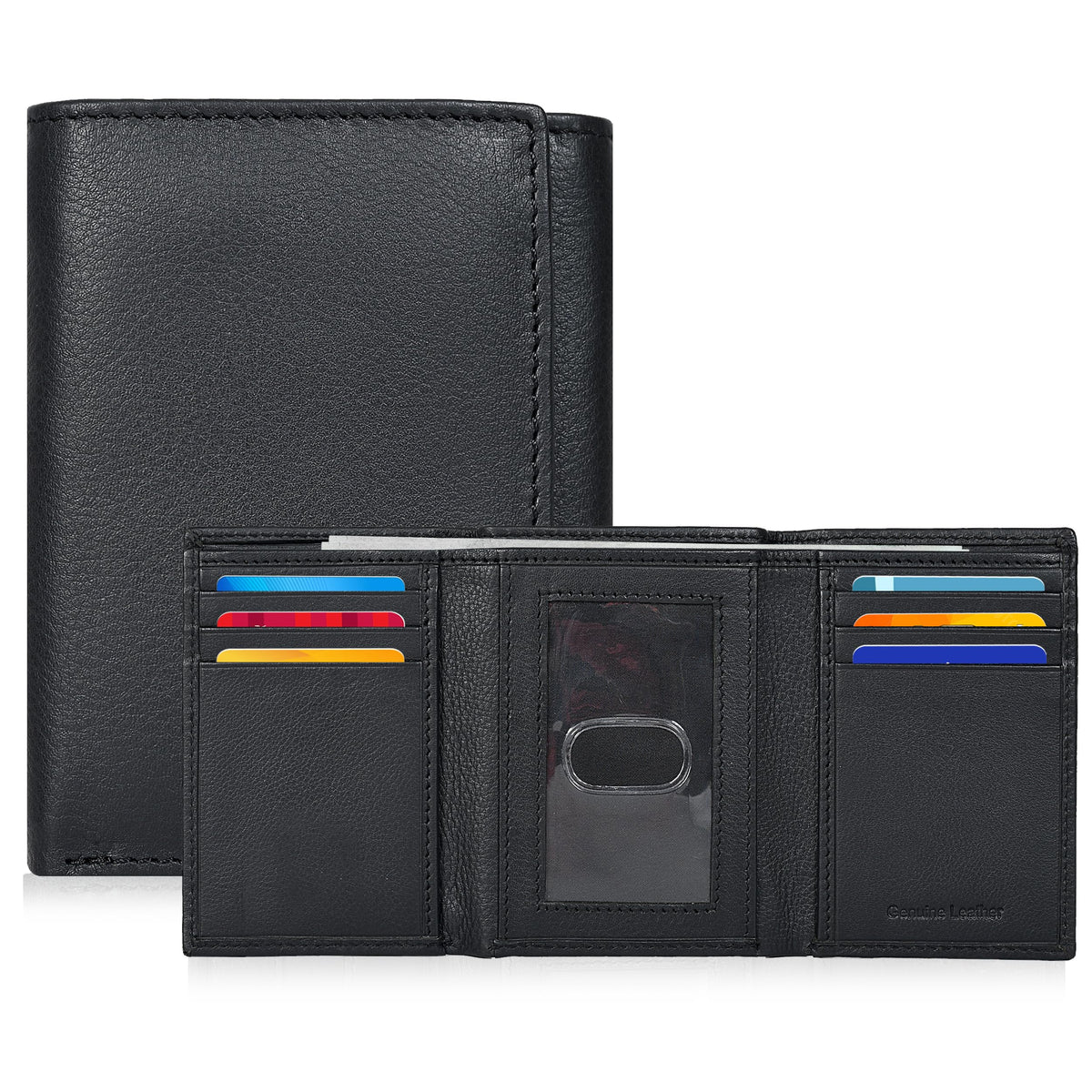 Real Leather Mens Trifold Wallet RFID Blocking Slim Minimalist Front Pocket - Thin &amp;amp; Stylish with ID Window in Gift Box