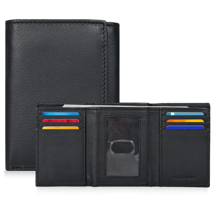 Real Leather Mens Trifold Wallet RFID Blocking Slim Minimalist Front Pocket - Thin &amp;amp; Stylish with ID Window in Gift Box