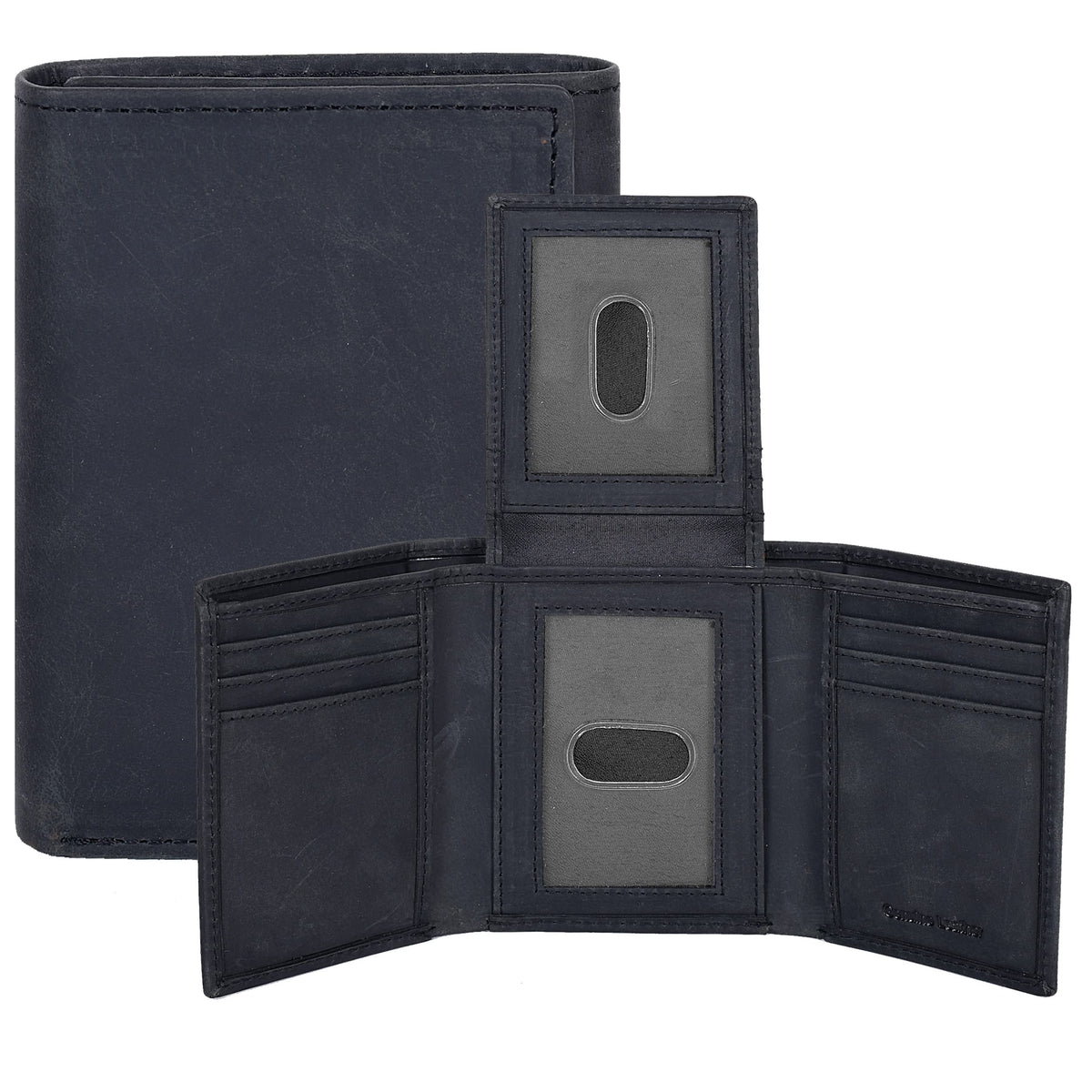 Real Leather Mens Trifold Wallet RFID Blocking Slim Minimalist Front Pocket - Thin &amp;amp; Stylish with ID Window in Gift Box