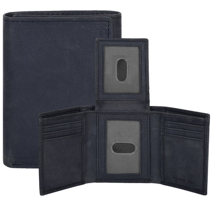 Real Leather Mens Trifold Wallet RFID Blocking Slim Minimalist Front Pocket - Thin &amp;amp; Stylish with ID Window in Gift Box