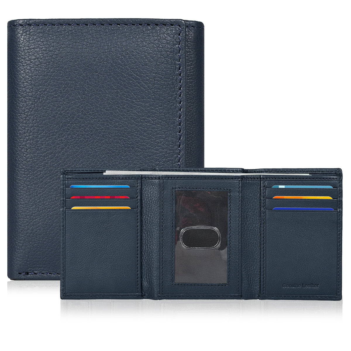 Real Leather Mens Trifold Wallet RFID Blocking Slim Minimalist Front Pocket - Thin &amp;amp; Stylish with ID Window in Gift Box