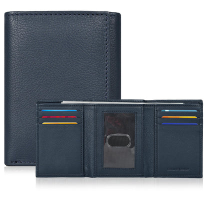 Real Leather Mens Trifold Wallet RFID Blocking Slim Minimalist Front Pocket - Thin &amp;amp; Stylish with ID Window in Gift Box