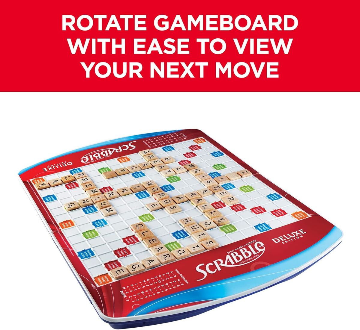 recessed game spaces on the colorful board to keep tiles in place