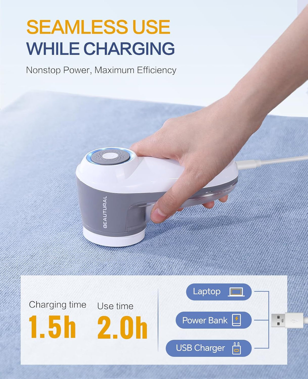 rechargeable battery with 2+ hours runtime and 1.5-hour quick charge