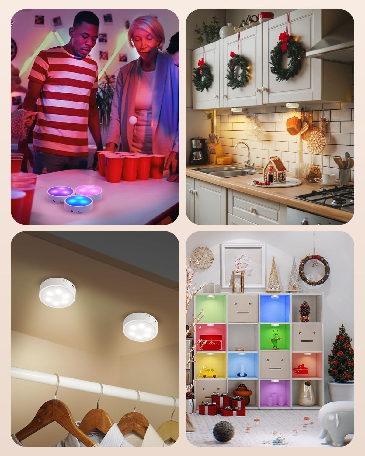 Rechargeable LED Puck Lights — Clean, Cordless Closet and Cabinet Lighting with Tap Lens Control