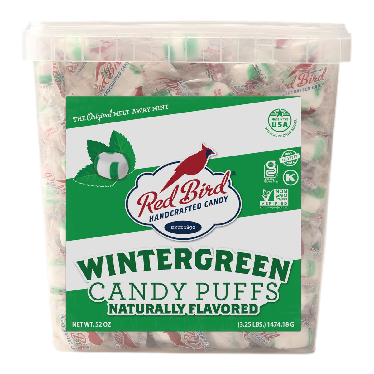 Red Bird Wintergreen Mints, Individually Wrapped Candy, Gluten Free Breath Mints, 52 oz Tub