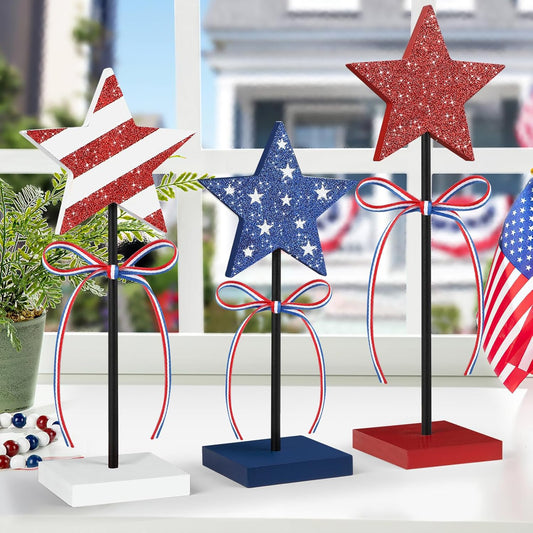 red, white, and blue double-sided patriotic print with attached ribbon accent