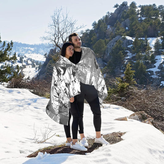 reflects up to 90% of radiated body heat to retain warmth or deflect sun
