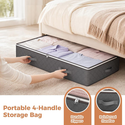 reinforced double-stitched wide fabric handles for sliding under beds