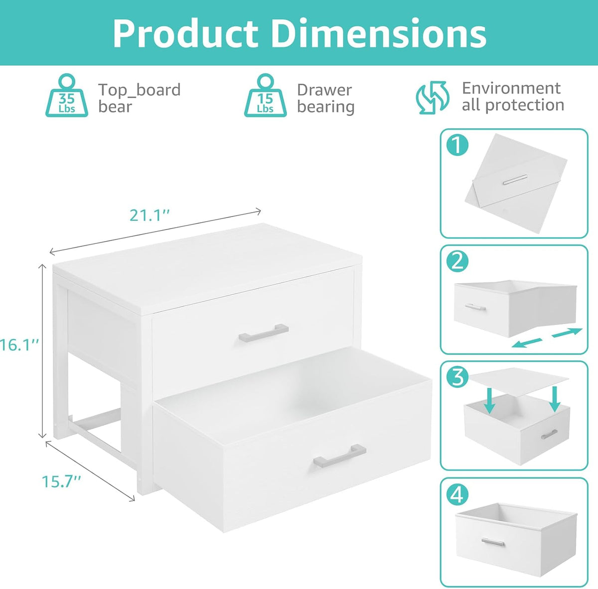 reinforced wood top board supporting up to 35 lbs