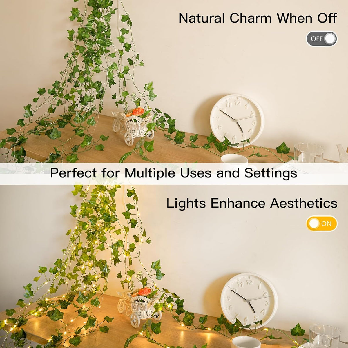 remote control with 8 lighting modes (steady-on, twinkling, fade, etc.)