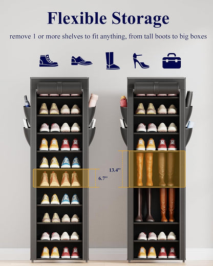 removable/repositionable fabric shelves to accommodate boots and heels