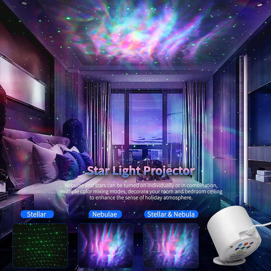 rgb color-changing nebula and star projection (individually controllable)