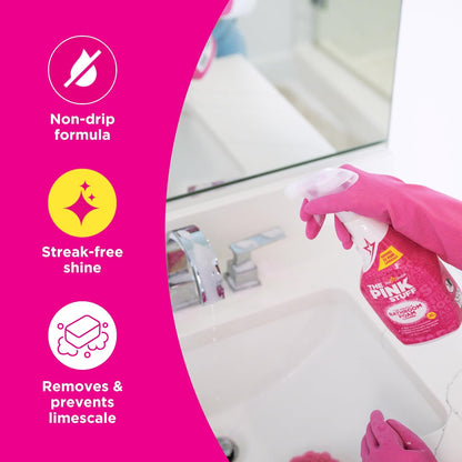 rhubarb-scented liquid foam spray for soap scum and water stain dissolution