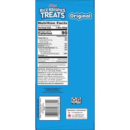 Rice Krispies Treats Original Marshmallow Squares – Kids Lunchbox Snack, 40 Individually Wrapped Cereal Bars