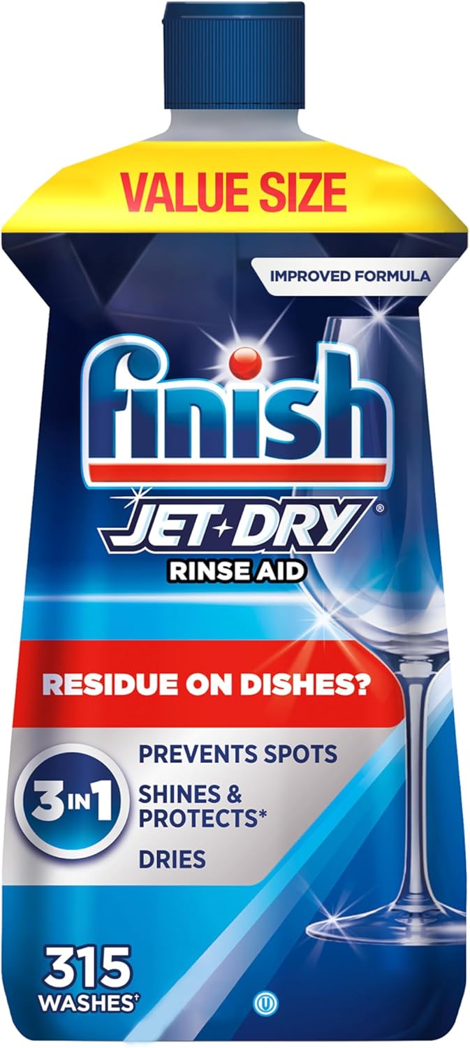 rinse aid formula that reduces water surface tension for faster, streak-free drying