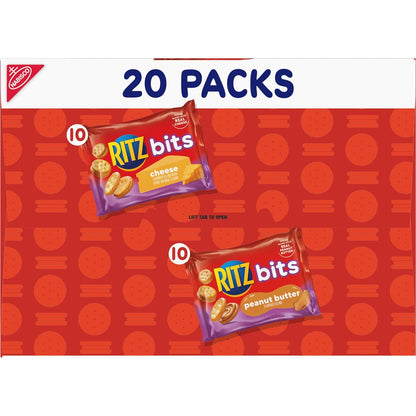 RITZ Bits Cheese and PB Sandwich Crackers – Hiking and Camping Snacks for Backpacks and Trails, 20-Count Variety Pack