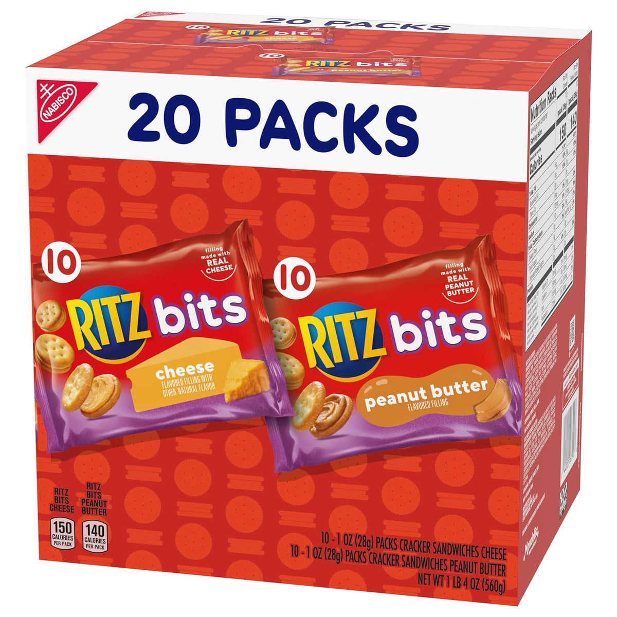 RITZ Bits Cheese and PB Sandwich Crackers – Hiking and Camping Snacks for Backpacks and Trails, 20-Count Variety Pack