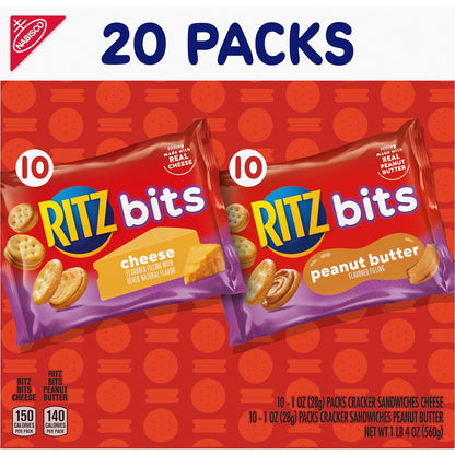 RITZ Bits Cheese and PB Sandwich Crackers – Hiking and Camping Snacks for Backpacks and Trails, 20-Count Variety Pack