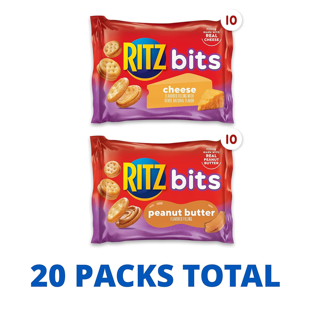 RITZ Bits Cheese & Peanut Butter Mini Crackers – Care Package Snack Gift for Family, 20 Single-Serve Packs