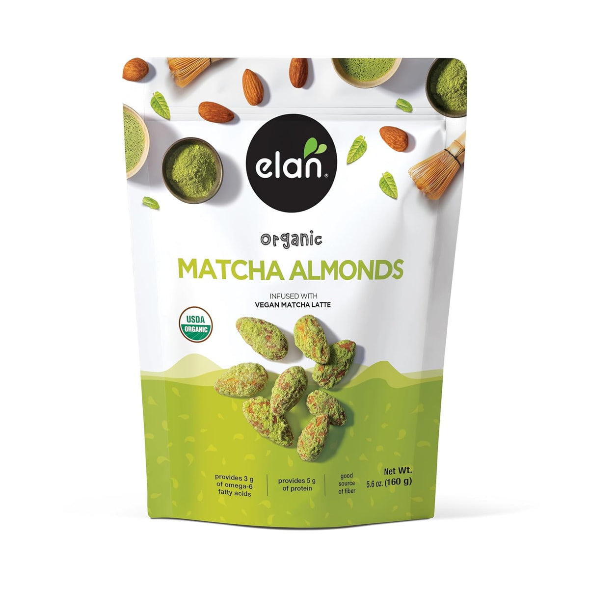 roasted whole almonds coated with authentic japanese matcha green tea powder and coconut