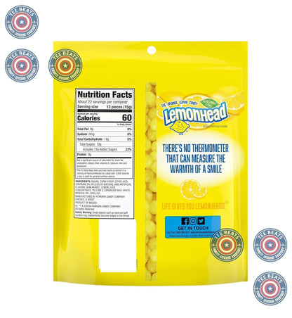round hard candy shell with the signature lemonhead crunchy texture