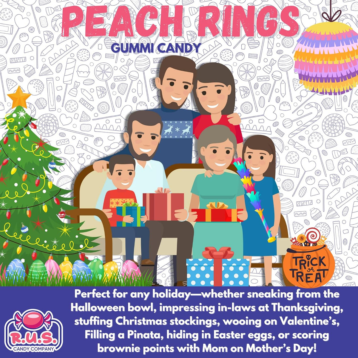 RUS Candy Company Peach Ring Gummies 8 oz Resealable Bag – Guilt-Free Chewy Candy for Your Self-Care Snack Ritual