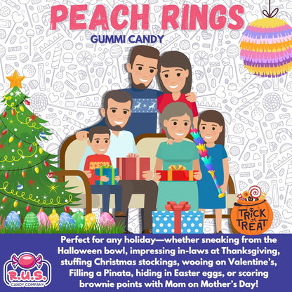 RUS Candy Company Peach Ring Gummies 8 oz Resealable Bag – Guilt-Free Chewy Candy for Your Self-Care Snack Ritual