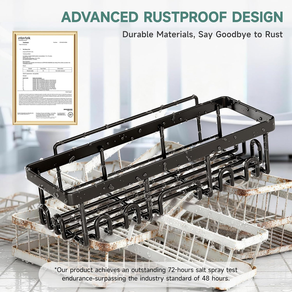rust-resistant and waterproof rating for high-moisture shower use