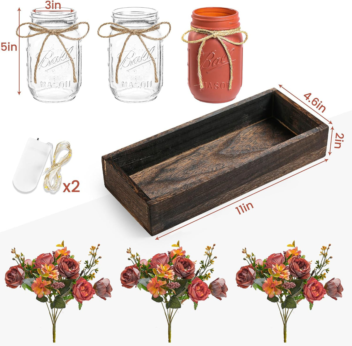 Rustique Glow Holiday Mason Jar Trio – Christmas Gift for Women, Cozy LED Centerpiece for Dining and Coffee Table