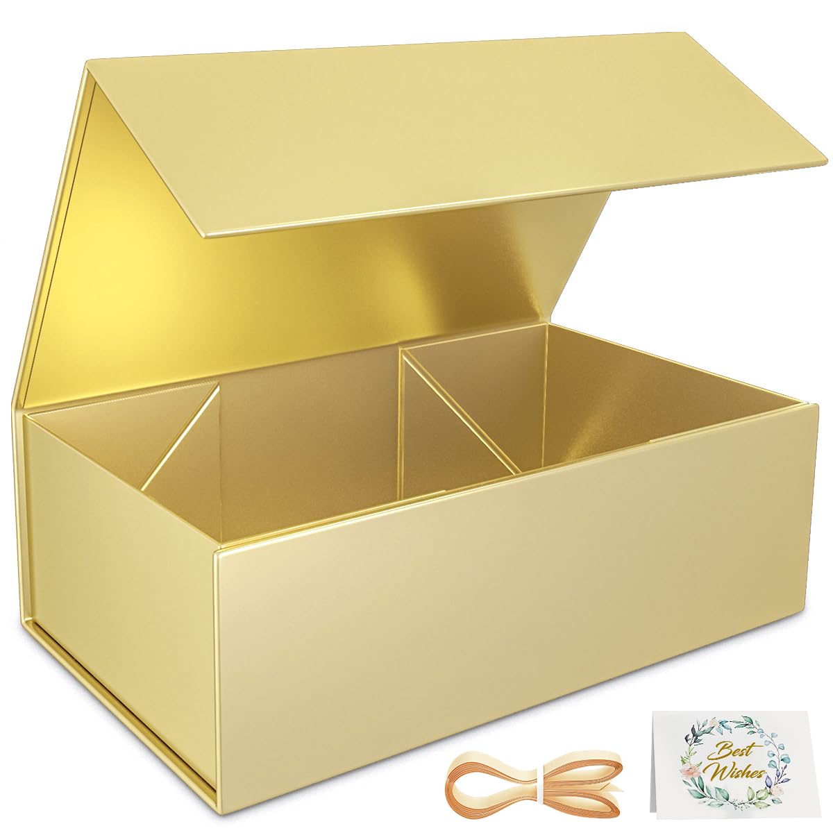 RYDDOY Gold Gift Box, 12x6x4&amp;#39;&amp;#39; Gift boxes for Presents with Lids Magnetic Closure Rectangle Collapsible for Bridesmaid Proposal Box, Wedding, Christmas, Halloween, Birthday Gift Packging