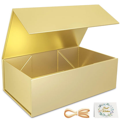 RYDDOY Gold Gift Box, 12x6x4&amp;#39;&amp;#39; Gift boxes for Presents with Lids Magnetic Closure Rectangle Collapsible for Bridesmaid Proposal Box, Wedding, Christmas, Halloween, Birthday Gift Packging