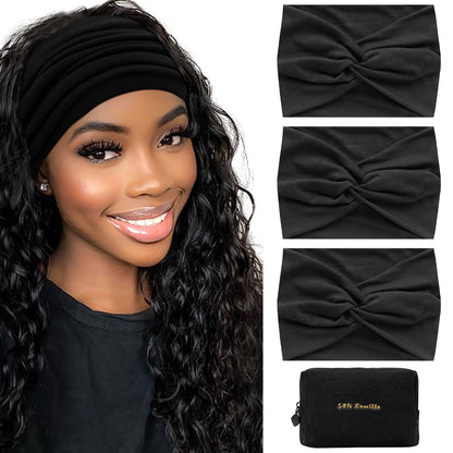 S&amp;amp;N Remille Wide Headbands for Women, Large Hairband, Elastic Non-Slip Headband Twist Knotted Accessories, Yoga Workout Vintage Hair 3 Pack (Colour-5)